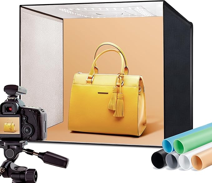 RALENO Photo Studio Light Box, 20''x20'' Photo Box, Light Box Photography (120 LEDs, 5500K, 97CRI, 50W, 6 Color PVC Backdrops) for Still Life Photography