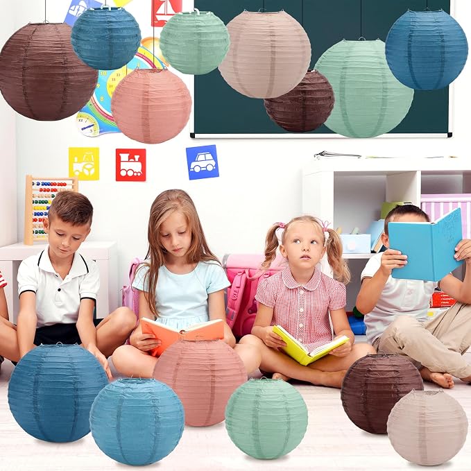 15 Pcs Boho Hanging Paper Lanterns Boho Classroom Decor Back to School Classroom Ceiling Decor Round Multi Color Garlands Bulletin Board for Classrooms Office Wall Birthday Party Supplies