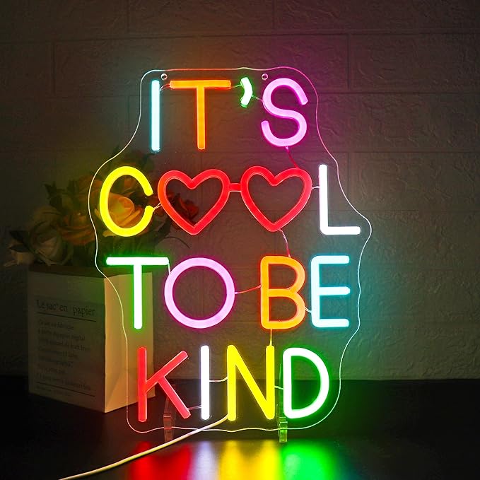 Neon Sign, HSJNJKFU It's Cool To Be Kind Neon Signs for Wall Decor Led Light up Signs for Classroom, Room, Library, Office, Party, Man Cave Home Decor - Led Sign USB Powered
