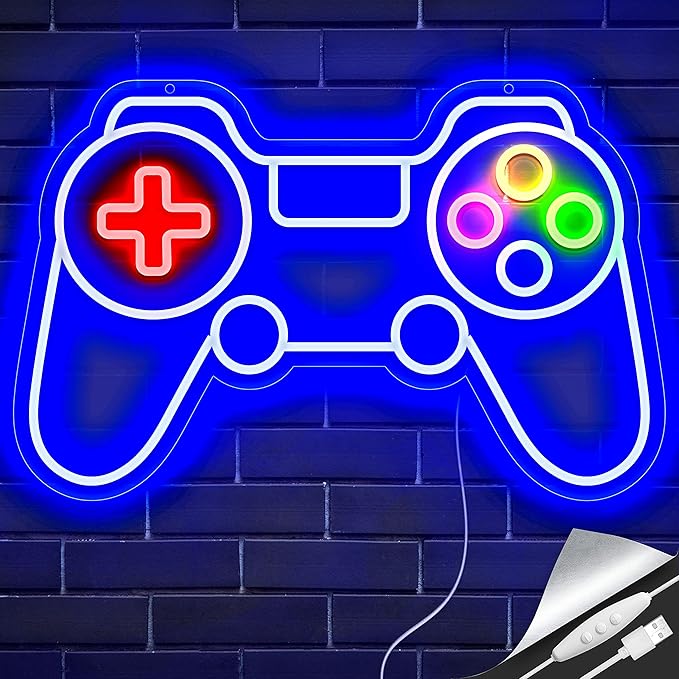 Game Controller Neon Sign Gamer Gifts for Teen Boys Room Decor Upgraded Gaming Lights Game Console Neon Light Sign for Bedroom Wall Decor (Gamepad)