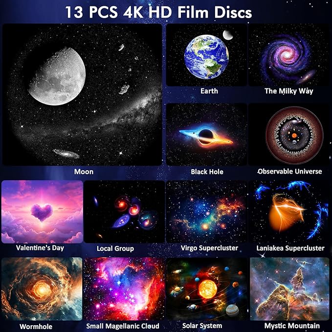 Galaxy Projector Pro for Bedroom,13 in 1 Planetarium Star Projector with Solar System & Constellation,360° Rotating Galaxy Light Projector with Timer,Ceiling Night Light for Kids Adults Gift
