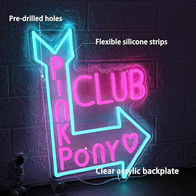 Pony Club Neon Sign for Wall Decor 16.54’’*12.6’’ Charming Led Bar Neon Light Adjustable Usb Powered Pink Cowgirl Led Light Sign for Party Pub Restaurant Bedroom Hotel Man Cave