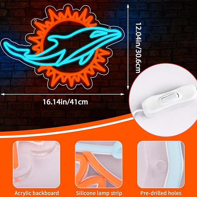 Football Neon Sign for Wall Decor Football Led Neon Light for Man Cave Birthday Gifts for Rugby Fans Dimmable Ice Blue Light Sign for Party Club Bar Dorm Size16.1 * 12inch(ZYLD118)