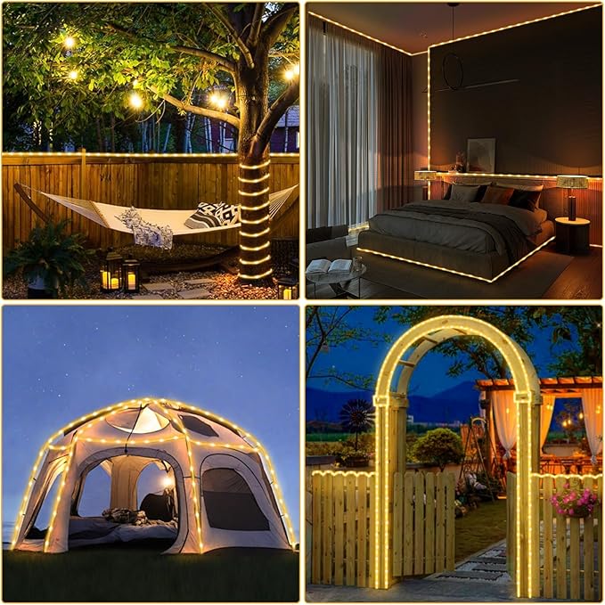 (New) Rope Lights, 100FT 300 LED Connectable Rope Lights, Waterproof Tube Lights with 8 Modes for Indoor Outdoor, Deck, Pool, Landscape, Background, Trees, Bridges, Eaves Decoration (Warmwhite)