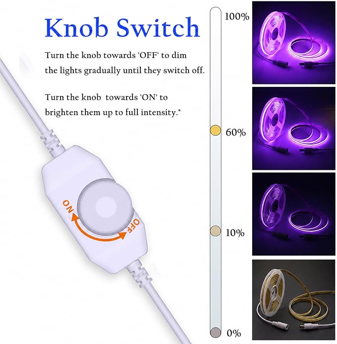 LED Strip Lights 24V COB Purple Dimmable LED Lighting16.4ft (Kit) | Super Bright, Dotless High Density 7.2W/m, 8mm Width Cuttable Flexible, Home DIY Commercial Decoration