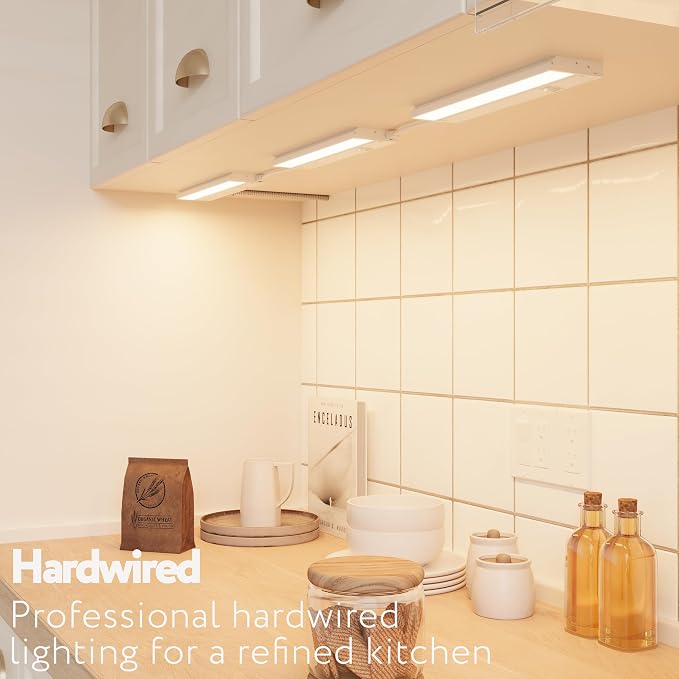 LAGOM Halo 12-Inch LED Under Cabinet Lights, 4-Pack, 3-CCT, White | 2700K/4000K/5000K, dimmable, hardwired/plug-in. Model: UC0112WH274L
