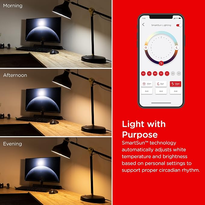 UltraPro Wi-Fi LED Smart Light Bulb, A19, 60W Equivalent, RGB, Color Changing, White Select Tunable 2700K - 6500K, Dimmable, 2.4GHz Router Required, Circadian Rhythm, Easy-to-Use App, 51444