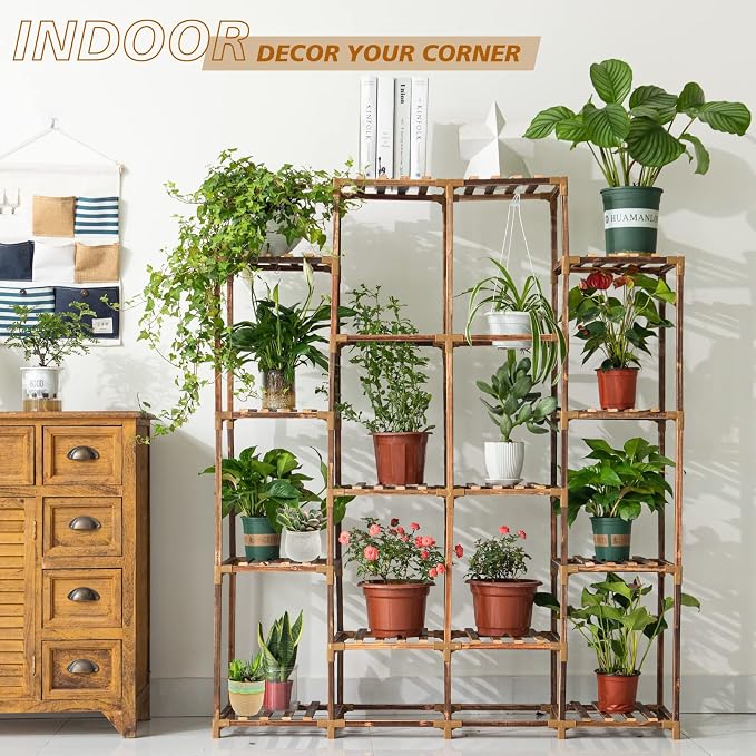 Tall Shelf for Multiple Plants Indoor Outdoor 14 Tiers 16 Pot Holder Large Rack Wood Stand Shelves for Room Corner Balcony Garden Patio