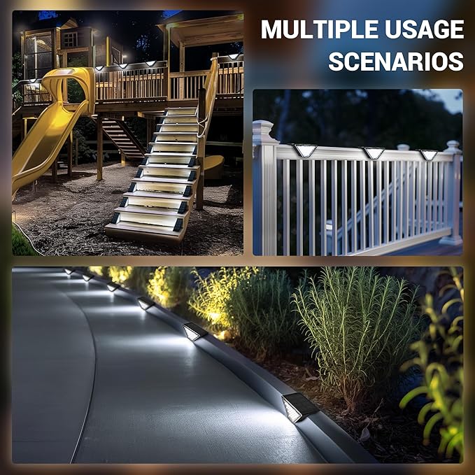 6 Pack Solar Step Lights for Outside, 24 LEDs Solar Stair Lights Waterproof IP65, Solar Deck Lights Outdoor Decor for Garden, Porch, Pathway, Patio, Fence(Cold White)
