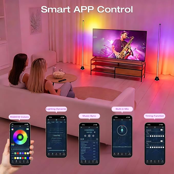 Corner Floor Lamp, Smart RGB LED Corner Lamp with App and Remote Control, Mood Lighting, 16 Million DIY Colors & 68+ Scene, Music Sync, Timer Setting for Living Rooms, Bedrooms, and Gaming Rooms