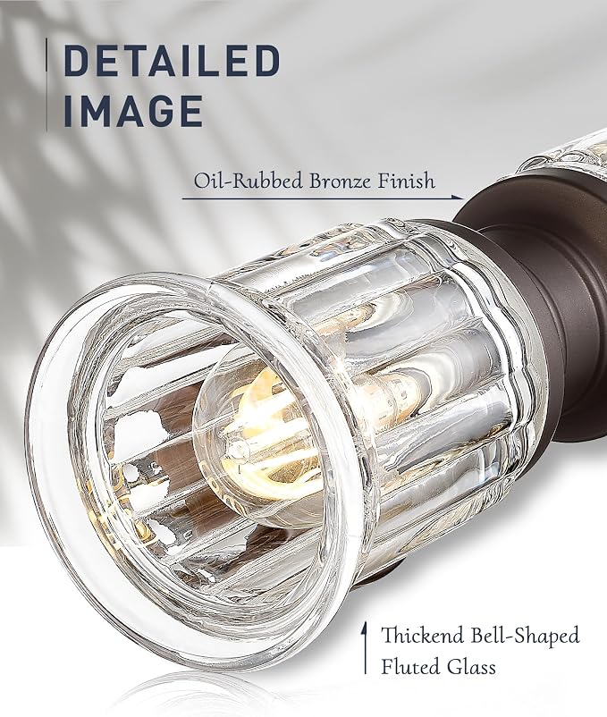 Rustic Wall Sconces, HWH Farmhouse Sconce Wall Lighting in Oil-Rubbed Bronze Finish, 2-Light Indoor Up Down Wall Light for Bathroom, Bell-Shaped Clear Glass, 5HZG106B-2W ORB