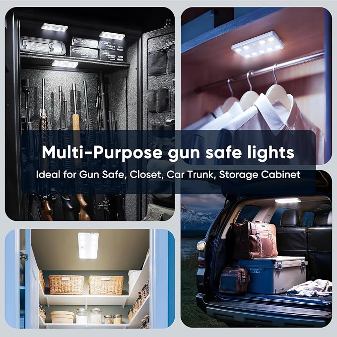 VST 2-Pack Rechargeable Gun Safe Lights Motion Activated Magnetic with USB | 9 Leds Ultra Bright Battery Powered Under Cabinet Light for Cupboards, Closet, Car Trunk, Kitchen, Garage,Wardrobe