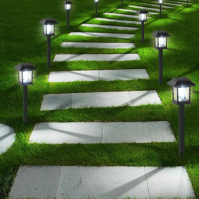 Solar Lights Outdoor, 6 Pack 6000K Waterproof Auto On/Off Solar Pathway Lights for Garden, Landscape, Path, Yard, Patio, Driveway, Walkway Decor