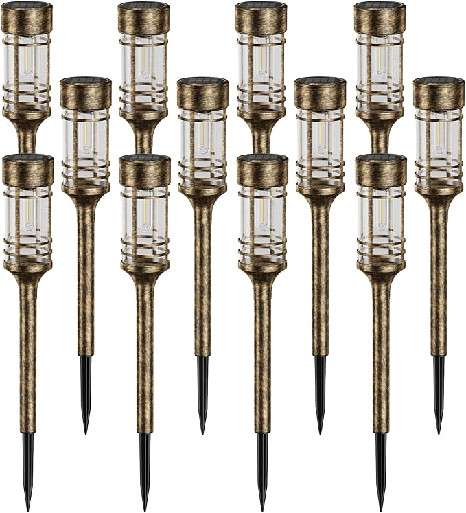 LETMY 12 Pack Brown Solar Pathway Lights Outdoor, Bright Solar Lights Outdoor Waterproof IP65, Solar Garden Lights Outdoor for Yard Walkway Driveway Landscape Garden Decor (Bronze)