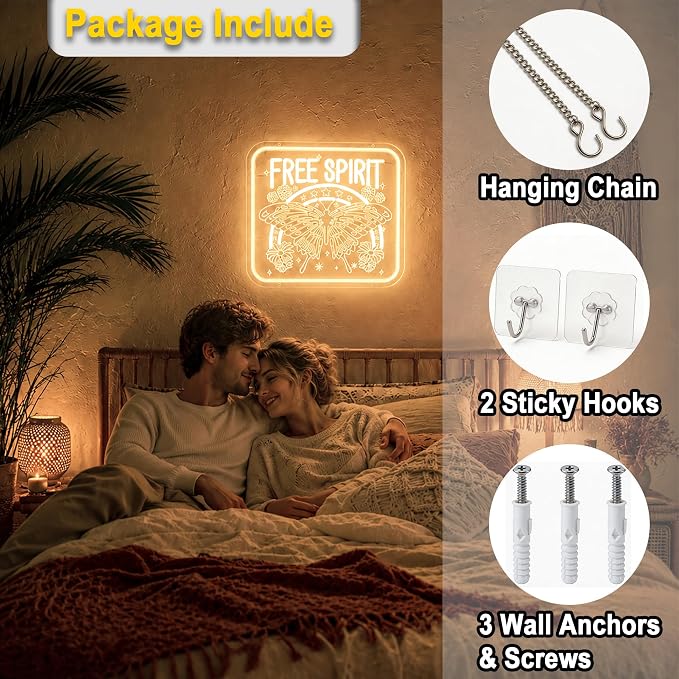 Positive Neon Lights Signs Neon Sign Led Sign Light for Wall Decor | Free Spirit Neon Sign for Room Decor,Positive Decoration,Motivational Wall Decor,Gift,5V USB Powered