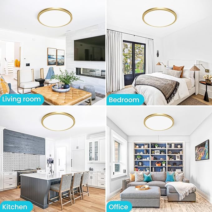 libtit 12 Inch LED Ceiling Light Golden, 28W 3200lm Aureate Flush Mount Ceiling Light, 3 Color Temperature 3000K/4500K/6000K, Gilded Round Flat Light Fixture for Kitchen Bathroom Shower