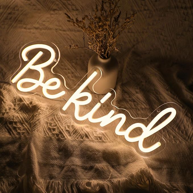 Be Kind Neon Sign Dimmable Classroom Neon Sign Warm White Wall Decor | USB Powered LED Be Kind Light for Bedroom Kids Room Dorm Office Bookstore Boutique and Shop Decoration Teen Room Study Space