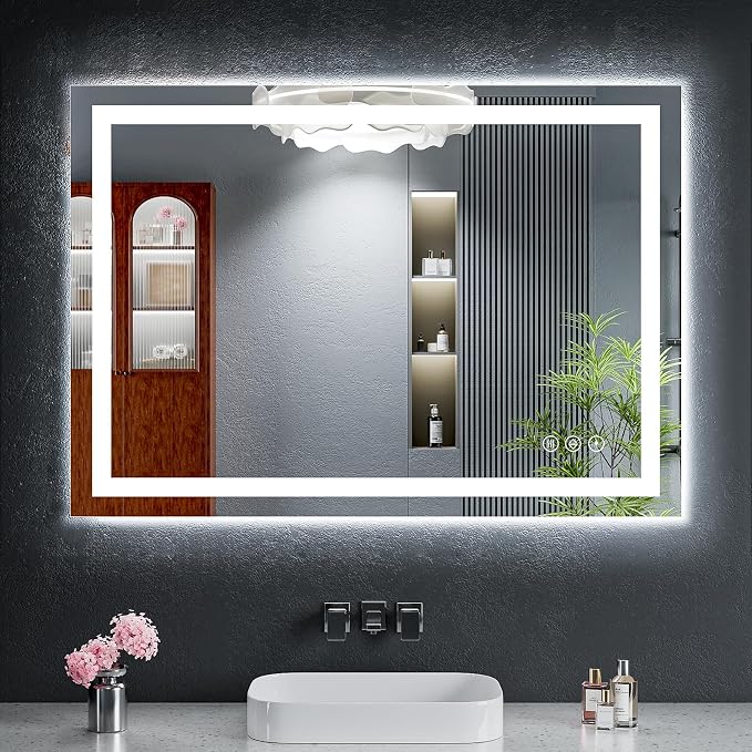 24"x40" LED Bathroom Mirror with Lights, Anti-Fog, Backlit+Frontlit | CRI 95, Stepless Dimmable, 3 Colors Lighting, Shatterproof Tempered Glass, HD Reflection, Memory, (Horizontal/Vertical)