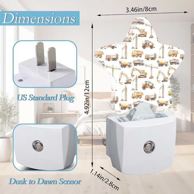 Construction Machines Night Light,Tractor Plug-in Night Light Auto Dusk-to-Dawn Sensor Energy Efficient Led Lamp for Room Decor,Hallway,Kitchen,Bathroom,Plug-in,Decor Desk Lamp Gifts