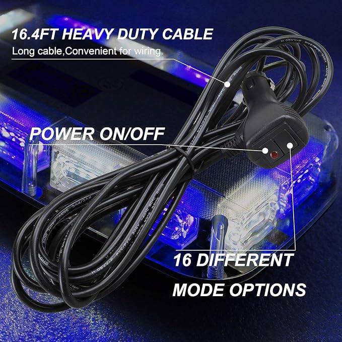 ASPL 48LED Roof Top Strobe Lights, High Visibility Emergency Safety Warning LED Mini Strobe Light bar with Magnetic Base for 12-24V Snow Plow, Trucks, Construction Vehicles (Blue/White)