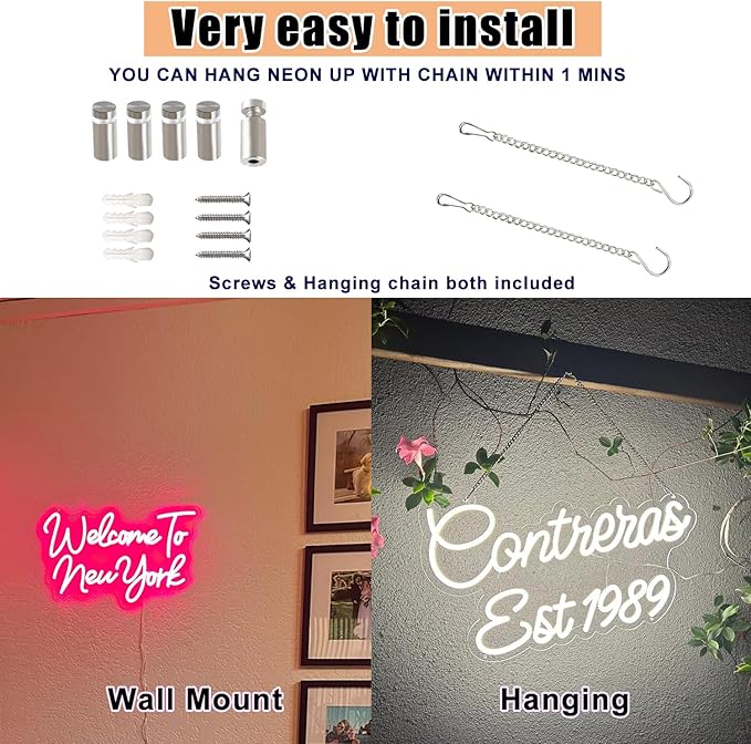 Custom Neon Sign – Battery/Plug-in LED Acrylic Light for Wedding/Business | for Parties, Bars, Salons, Office & Home Bedroom Decor, Gift, No Outlet Needed – Place Anywhere, 10-60in, 11 Colors, Dimmable
