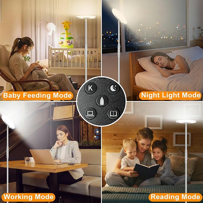 69" LED Floor Lamp, 3600LM Torchiere Modern Standing Lamp for Living Room | 350W Equivalent, Stepless Dimming 2700K-6500K, Remote & Touch Control, Super Bright, Floor Lamp for Living Room Bedroom, Gray