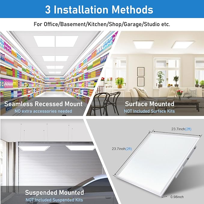 AIKVSXER 8 Pack 2x2 Led Flat Panel Light 40W 3000K/4000K/5000K Switchable | 4400LM Triac Dimmable 2x2 Led Light Drop Ceiling, AC 120V Back-Lit Recessed Drop Ceiling Lights for Office, Home