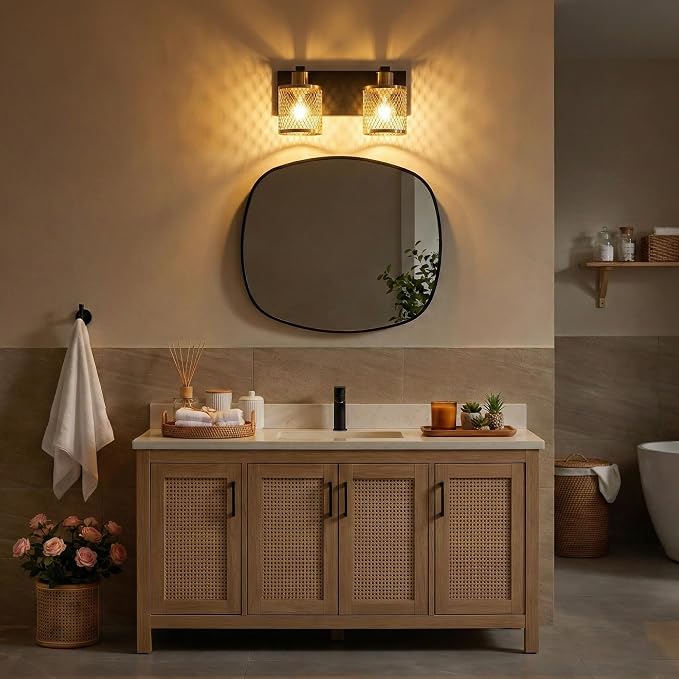 Bathroom Light Fixtures Black and Gold Vanity Lights 2 Lights Farmhouse Bathroom Vanity Light Vintage Design Wall Sconces Lighting for Mirror Attic Corridor Cellar Wall Lamps