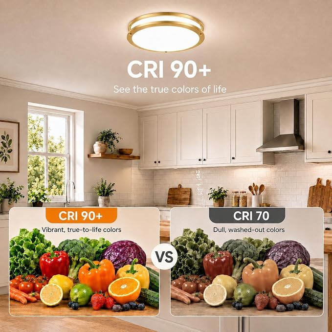 2-Pack 3600lm Super Bright Gold Flush Mount LED Ceiling Light Fixture, 12IN 36W Ceiling Lights with 2700K/3000K/4000K/5000K/6500K 5 Color Temperatures, Round Slim Light Fixture for Bedroom Hallway