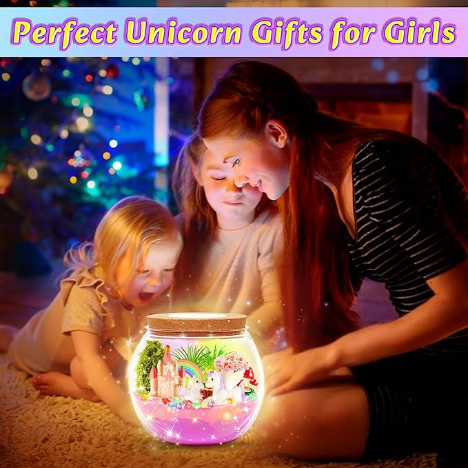 Hannstar Unicorn Terrarium Crafts Kit for Kids-LED Night Light Unicorn Birthday Gifts for Girls Ages 4 5 6 7 8-12 Year Old-Unicorn Toys for Girls - DIY Arts and Crafts Kit for Kids