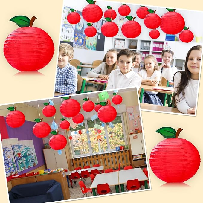 12 Pcs 10 Inch Back to School Decoration Red Apple Orchard Theme Hanging Paper Lanterns First Day of School Party Decor for Kindergarten Preschool Classroom Ceilings Decor Birthday Supplies
