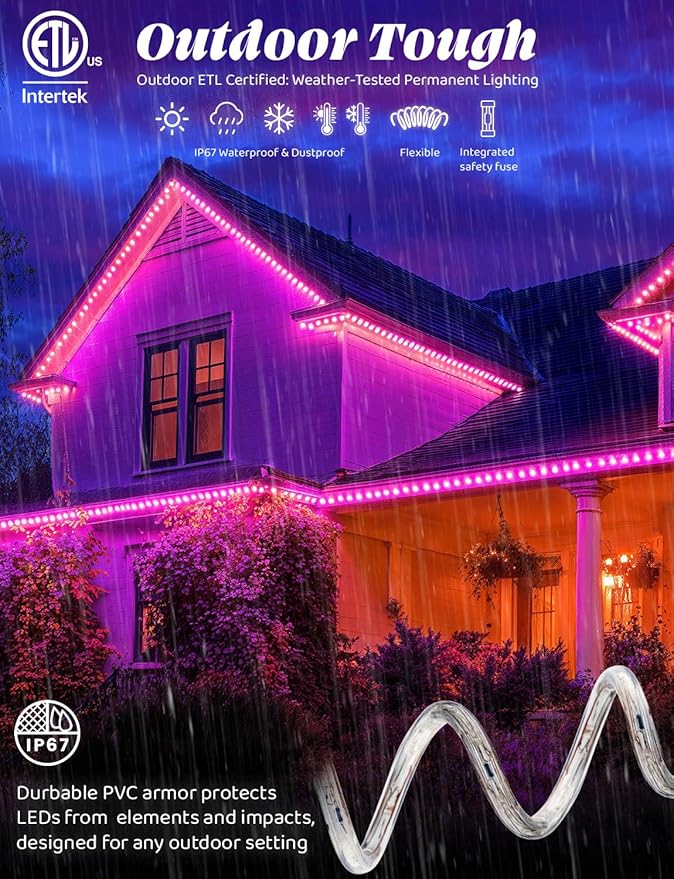 WYZworks 3312LEDs 300ft LED Outside Rope Lights, Outdoor ETL Certified Waterproof Permanent 360 Degree Light Emitting, Flexible Tube, Connectable, Christmas Palm Tree Exterior Landscape, Pink