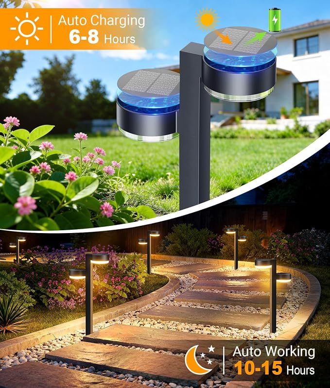 Bright Solar Pathway Lights Outdoor, 6 Pack with 144 LEDs Garden Lights Solar Powered Path Lights Up to 15 Hrs, Auto On/Off Waterproof Outdoor Solar Light for Yard Walkway Driveway Patio Lawn