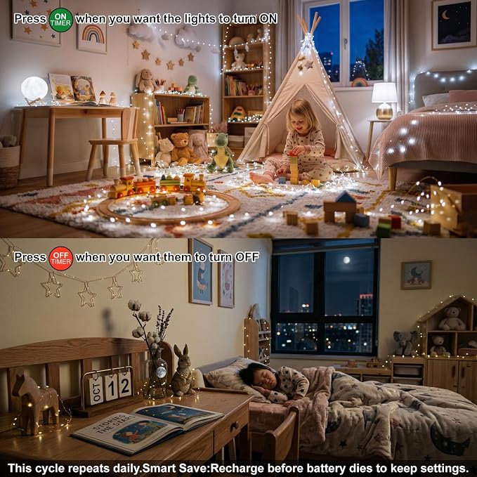 8 Pack Rechargeable LED Fairy Lights 7Ft 20LED Battery Operated | 8 Modes, Remote & DIY Timer Mini Twinkle String Lights for Indoor Christmas Wedding Mason Jar Bedroom Table