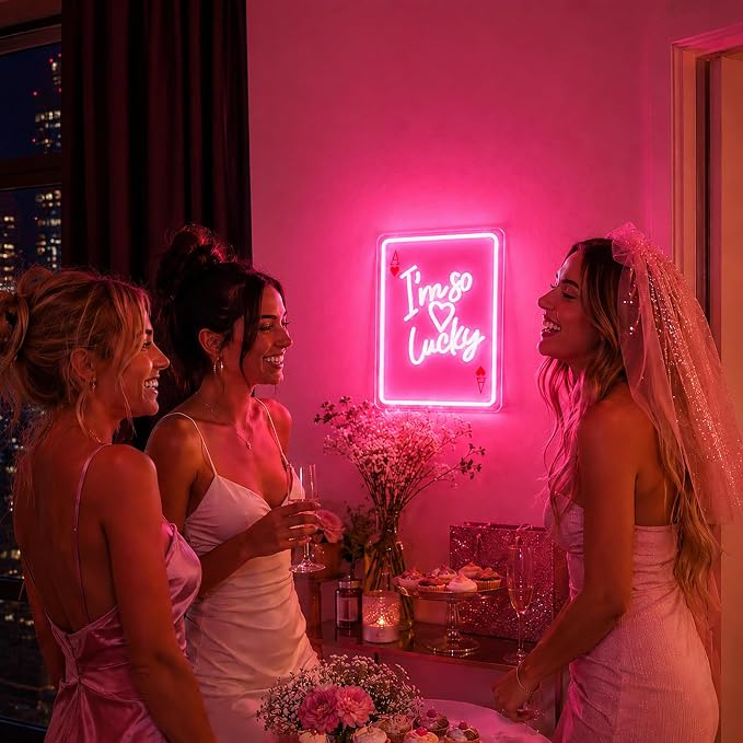 Neon Sign, Lucky Neon Signs for Wall Decor LED Signs Neon Light | Lucky Poker Neon Signs, Pink "I'm so Lucky" LED Light for Bedroom, Wedding, Cafe, Party, Home Decor, Pink Decor, USB Powered
