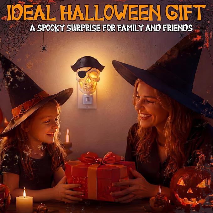 1 Pcs Skull Night Light 3D Wall Nightlight with Auto On/Off Dusk to Dawn Sensor Decorative LED Night Lamp for Bedroom Bathroom Hallway Kids Room Home Decor