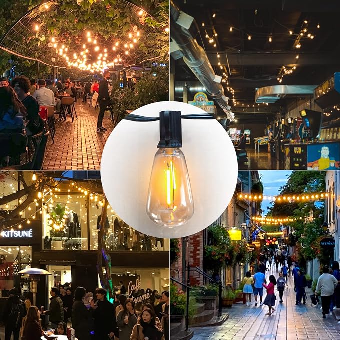Achin Outdoor String Lights - 50ft LED Dimmable ST38 Warm Edison String Lights, Waterproof, Shatterproof, Connectable, Patio, Pergola, Bistro, Garden, Wedding, 2 Year Warranty