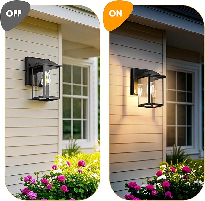 Outdoor Wall Lantern, Exterior Waterproof Wall Sconce Lighting Fixture, Black Front Door Light with Glass, Anti-Rust Porch Lamp