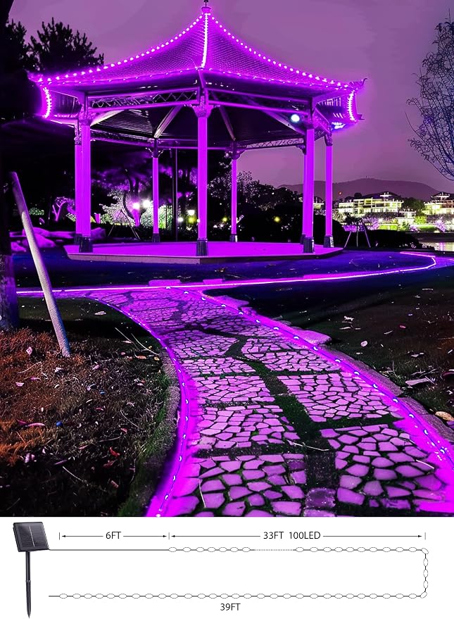 Brightown 39FT 100LED Halloween Solar Rope Lights, Purple | IP65 Solar Fairy Lights with 8 Lighting Modes, Halloween Decoration Outdoor for Party Garden Yard Holiday Tree Decoration