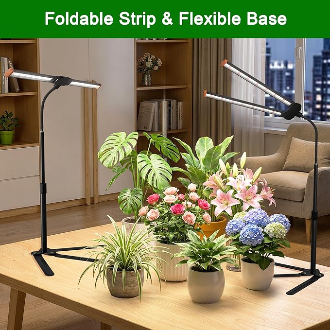 GHodec 2-Pack Grow Light for Indoor Plant, 6000K Full Spectrum Plant Lamp | Light Strip Foldable & Height Extendable 9-25'', Auto Timer 4 8 12Hrs,for Pot Succulents Seed Growing