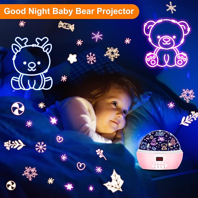 MOKOQI Kid Unicorn Night Light for Girls with Timer | Girl Night Lights Rotating Light Projector for Bedroom Christmas Birthday Gifts for 3-8 Year Old Girls