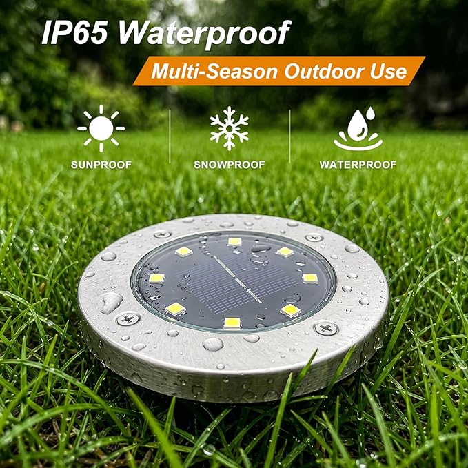 OULONGER 4.6inch Solar Ground Lights 10Packs, Garden Solar Outdoor Waterproof Pathway Bright In-Ground Landscape Lights for Patio, Lawn, Yard, Driveway, Step and Walkway(Warm Light)