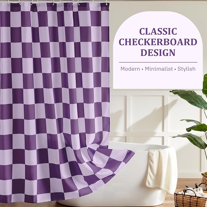 Ohocut Checkered Shower Curtain, Double Purple Plaid Shower Curtains for Bathroom, Cute Retro Checkboard Shower Curtain Vintage Aesthetic, Washable Fabric Bath Curtain 72''x72''