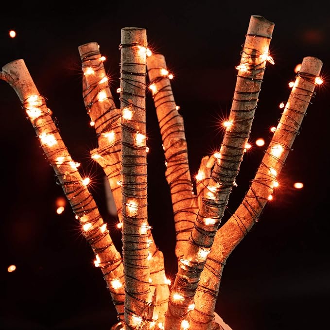 Brightown Halloween Orange Fairy String Lights: 12 Pack 7 Ft 20 LED Battery Operated Firefly Lights on Black Wire Starry Moon Lights for DIY Party Bedroom Patio