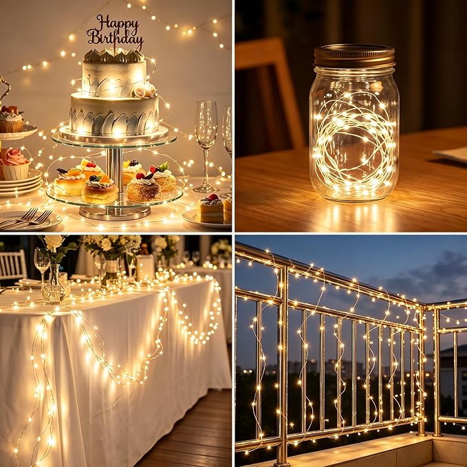 2 Pack Battery Operated LED Fairy Lights with Remote, 33ft 100LED Warm White Twinkle Lights, Waterproof String Lights for Bedroom with Reel for Wedding Party Christmas Decor