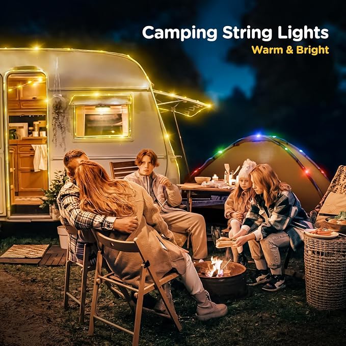 2-Pack Camping String Lights 4 in 1, 32.8FT Quick Storage 8 Modes