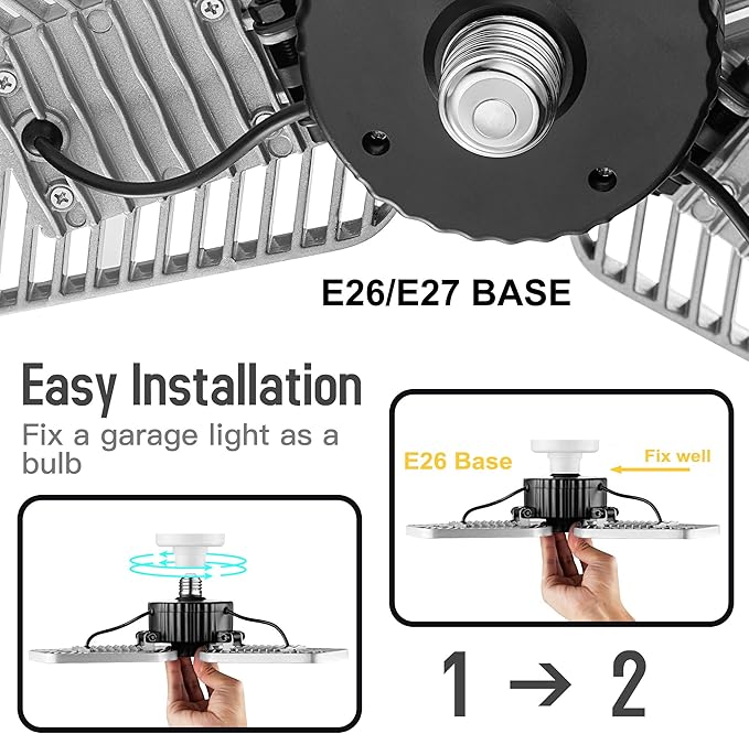 LED Garage Lights, Deformable Ceiling Light 9000 Lumens, 82W CRI 80 Shop Light, Adjustable Garage Lights, Led Lighting (No Motion Activated) (1-Pack)