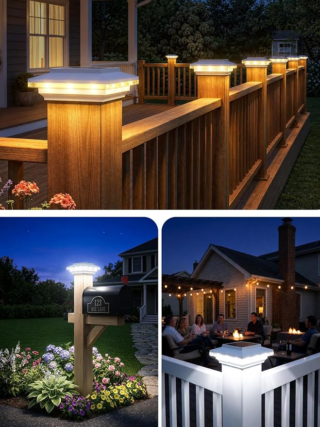KOOPER 4x4 Solar Post Cap Lights Outdoor, 6 Pack Brighter Fence Post Solar Lights with 3X Bigger Solar Panel, 2 Modes Deck Fence Post Lights Solar Powered Waterproof Fits 4x4 3.5x3.5 Vinyl Wooden Post