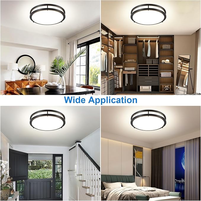 DLLT 2Pack Flush Mount LED Ceiling Light: 13 Inch 5CCT (3000K-6000K) & Dimmable Ceiling Light Fixtures for Bedroom Hallway - 24W Modern Black Super Bright Kitchen Lighting Fixtures Ceiling