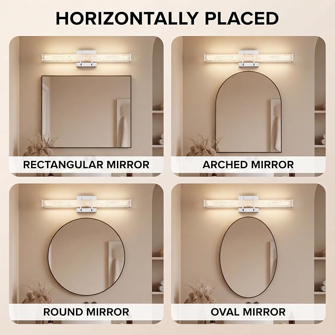 URSOLA 24" Modern LED Bathroom Light Fixtures, Chrome 3CCT Dimmable Bathroom Vanity Light Over Mirror, Bathroom Vanity Bath Bar Lights with Crystal Acrylic Shade